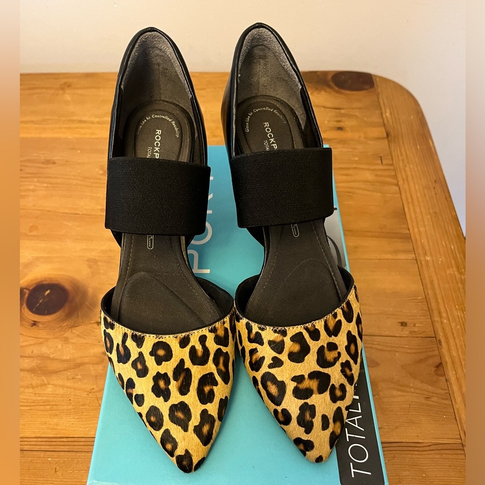Rockport calf hair heels with black elastic strap